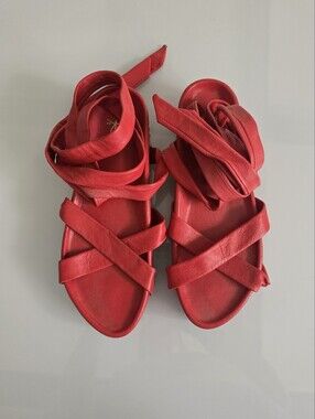Women’s Beek Red Leather Wrap Sandals